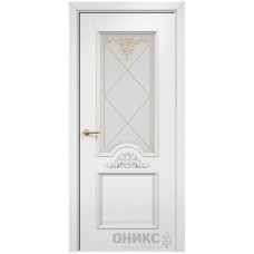 Межкомнатная дверь Оникс Византия Эмаль белая по ясеню контурный витраж со стеклом