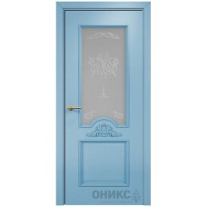 Межкомнатная дверь Оникс Византия Эмаль голубая по ясеню контурный витраж со стеклом