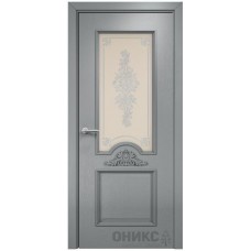 Межкомнатная дверь Оникс Византия Эмаль по RAL 7040 по ясеню контурный витраж со стеклом