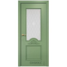 Межкомнатная дверь Оникс Византия эмаль RAL 6021 по ясеню гравировка со стеклом