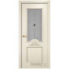 Межкомнатная дверь Оникс Византия Эмаль слоновая кость по ясеню бевелс со стеклом