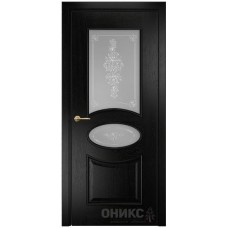 Межкомнатная дверь Оникс Эллипс Эмаль черная по ясеню витраж со стеклом