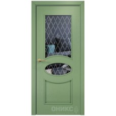 Межкомнатная дверь Оникс Эллипс эмаль RAL 6021 по ясеню гравировка со стеклом