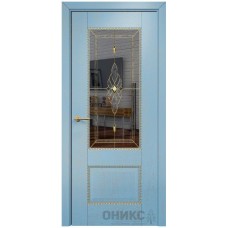 Межкомнатная дверь Оникс Александрия 2 Голубая эмаль патина золото бевелс зеркало