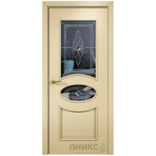 Межкомнатная дверь Оникс Эллипс эмаль RAL 1015 по МДФ со стеклом бевелс