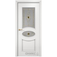 Межкомнатная дверь Оникс Эллипс Эмаль белая МДФ со стеклом бевелс