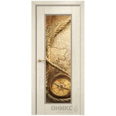 Межкомнатная дверь Оникс Александрия 1 Слоновая кость патина коричневая фотопечать №21