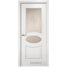 Межкомнатная дверь Оникс Эллипс Эмаль белая МДФ пескоструй со стеклом