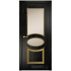 Межкомнатная дверь Оникс Эллипс Эмаль черная патина золото по фрезе со стеклом