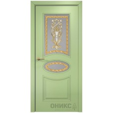 Межкомнатная дверь Оникс Эллипс Эмаль фисташка МДФ заливной витраж со стеклом