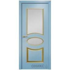 Межкомнатная дверь Оникс Эллипс Эмаль голубая патина золото по фрезе со стеклом
