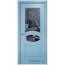 Межкомнатная дверь Оникс Эллипс Эмаль голубая по ясеню пескоструй со стеклом