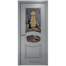 Межкомнатная дверь Оникс Эллипс Эмаль по RAL7040 МДФ заливной витраж со стеклом