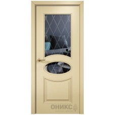 Межкомнатная дверь Оникс Эллипс эмаль RAL 1015 по МДФ стекло с гравировкой