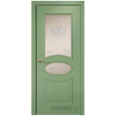 Межкомнатная дверь Оникс Эллипс эмаль RAL 6021 по ясеню контурный витраж со стеклом