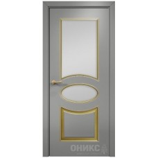 Межкомнатная дверь Оникс Эллипс Эмаль RAL 7036 по МДФ патина золото со стеклом