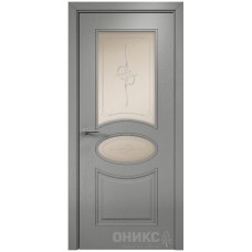 Межкомнатная дверь Оникс Эллипс Эмаль RAL 7036 по ясеню пескоструй со стеклом