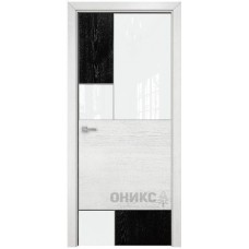 Межкомнатная дверь Оникс New York эмаль чёрная патина серебро / эмаль белая патина серебро со стеклом