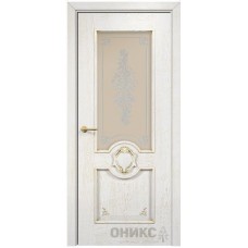 Межкомнатная дверь Оникс Рада Белая эмаль патина золото контурный витраж со стеклом