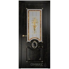 Межкомнатная дверь Оникс Рада Черная эмаль патина золото заливной витраж со стеклом