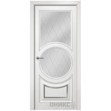Межкомнатная дверь Оникс Софья Эмаль белая МДФ патина серебро гравировка со стеклом