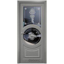 Межкомнатная дверь Оникс Софья Эмаль RAL 7036 по МДФ патина серебро контурный витраж