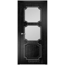 Межкомнатная дверь Оникс Валенсия Черная эмаль патина серебро со стеклом