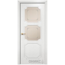 Межкомнатная дверь Оникс Валенсия Эмаль белая по ясеню пескоструй со стеклом