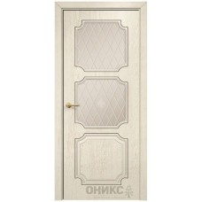 Межкомнатная дверь Оникс Валенсия Слоновая кость патина коричневая стекло с гравировкой со стеклом