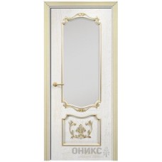 Межкомнатная дверь Оникс Венеция Белая эмаль патина золото со стеклом