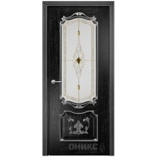 Межкомнатная дверь Оникс Венеция Черная эмаль патина серебро бевелс со стеклом