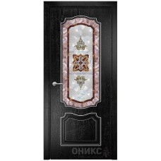 Межкомнатная дверь Оникс Венеция Черная эмаль патина серебро фотопечать со стеклом