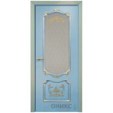 Межкомнатная дверь Оникс Венеция Голубая эмаль патина золото контурный витраж со стеклом