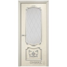 Межкомнатная дверь Оникс Венеция Слоновая кость эмаль патина серебро гравировка со стеклом
