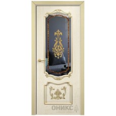 Межкомнатная дверь Оникс Венеция Слоновая кость эмаль патина золото заливной витраж со стеклом