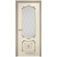 Межкомнатная дверь Оникс Венеция Слоновая кость патина коричневая пескоструй со стеклом
