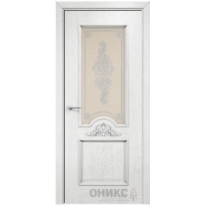 Межкомнатная дверь Оникс Византия Белая эмаль патина серебро контурный витраж со стеклом