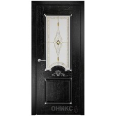 Межкомнатная дверь Оникс Византия Черная эмаль патина серебро бевелс со стеклом