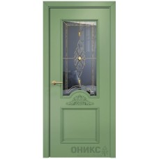 Межкомнатная дверь Оникс Византия эмаль RAL 6021 по МДФ бевелс со стеклом