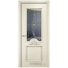 Межкомнатная дверь Оникс Византия Слоновая кость эмаль патина серебро бевелс со стеклом