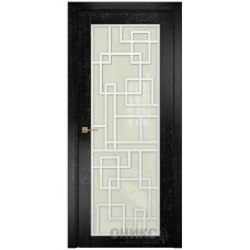 Межкомнатная дверь Оникс Сорбонна Черная эмаль патина серебро решетка со стеклом