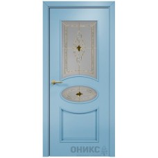 Межкомнатная дверь Оникс Эллипс Эмаль голубая МДФ со стеклом бевелс