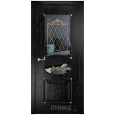 Межкомнатная дверь Оникс Эллипс Черная эмаль патина серебро витраж со стеклом