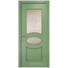 Межкомнатная дверь Оникс Эллипс эмаль RAL 6021 по МДФ витраж со стеклом