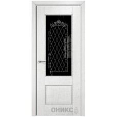 Межкомнатная дверь Оникс Александрия 2 Белая эмаль патина серебро витраж