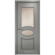 Межкомнатная дверь Оникс Эллипс Эмаль RAL 7036 по ясеню пескоструй со стеклом
