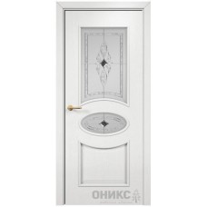 Межкомнатная дверь Оникс Эллипс Эмаль белая по ясеню со стеклом бевелс