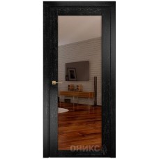 Межкомнатная дверь Оникс Сорбонна Черная эмаль патина серебро с зеркалом