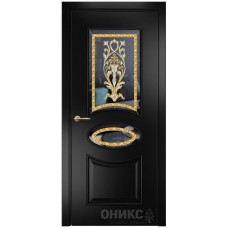 Межкомнатная дверь Оникс Эллипс Эмаль черная МДФ заливной витраж со стеклом