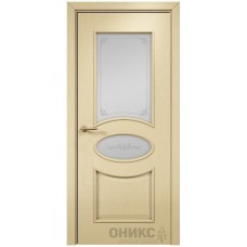 Межкомнатная дверь Оникс Эллипс эмаль RAL 1015 по ясеню пескоструй со стеклом